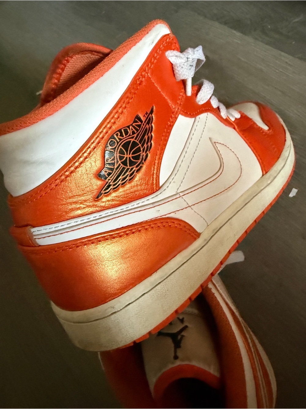 Nike Orange and White High-Top Sneaker